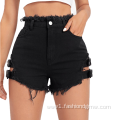 Ladies Sexy Hole Plain Scrunch Butt Denim Shorts